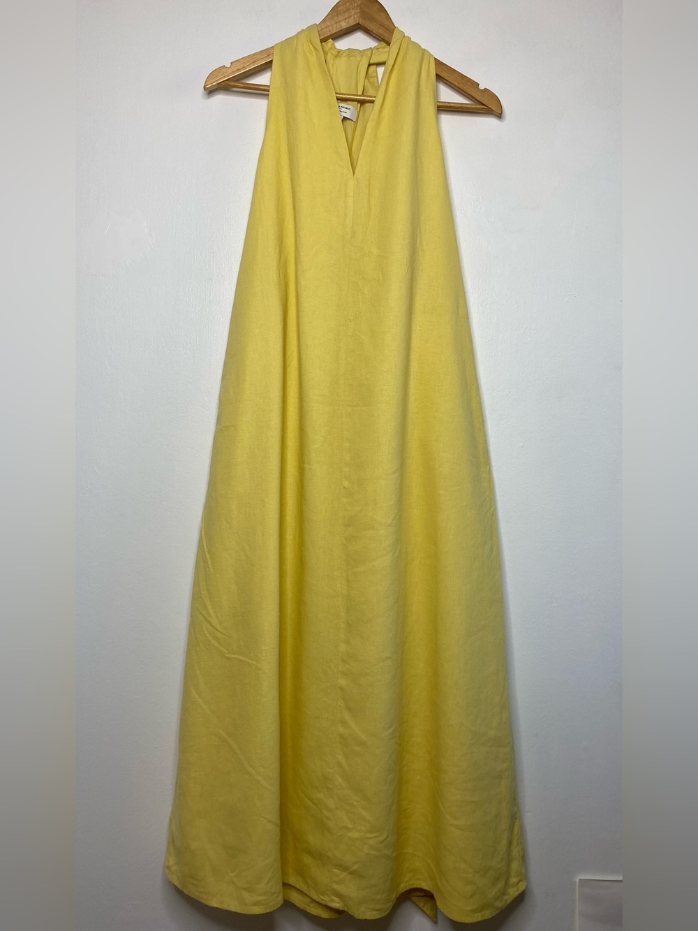 Linen-Blend Twist-Back Midi Dress Size M Pastel yellow Resort Vaca - Picture 11 of 11